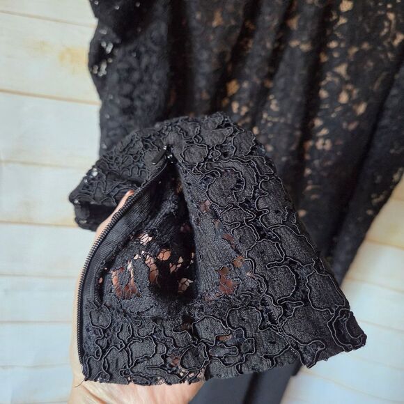 Michael Kors Black Lace Long Sleeve Round Neck Jumpsuit Women's Size 6 - Picture 8 of 12